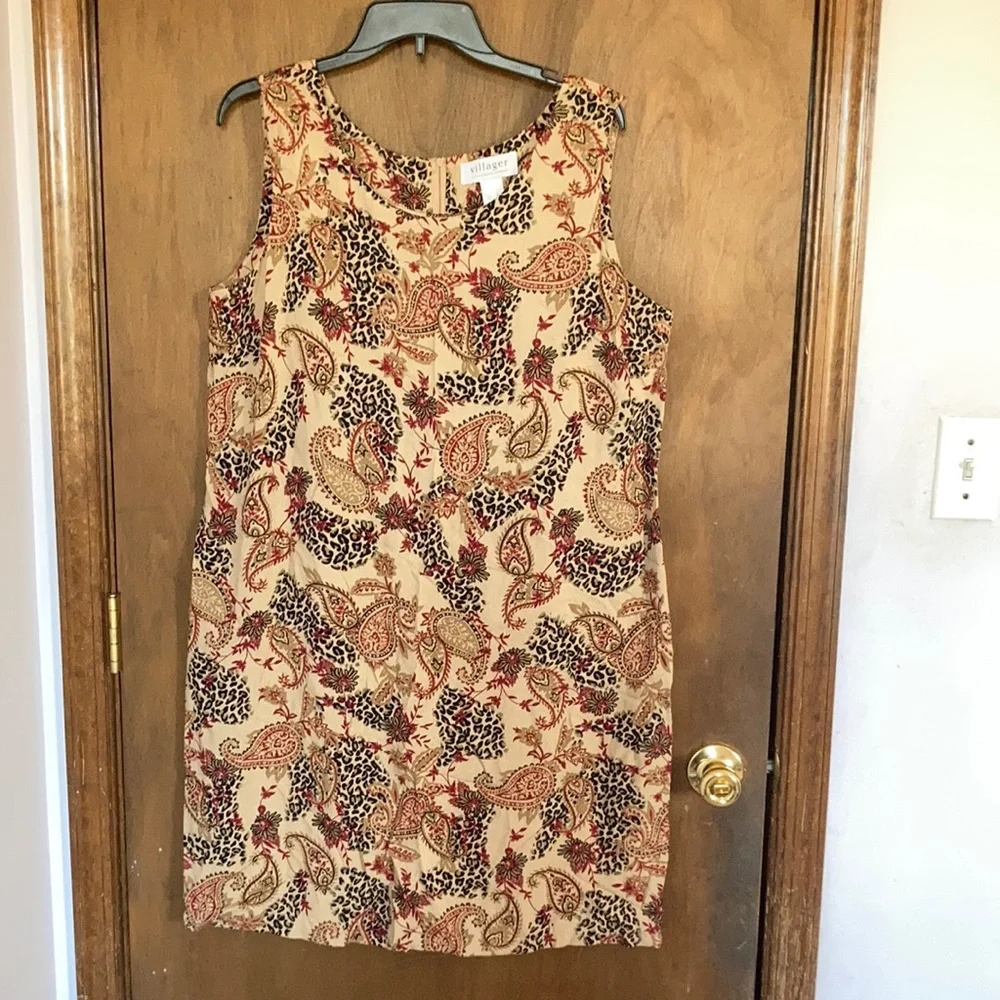 Vintage dress sleeveless paisley animal print  casual office boho XL - Picture 4 of 16